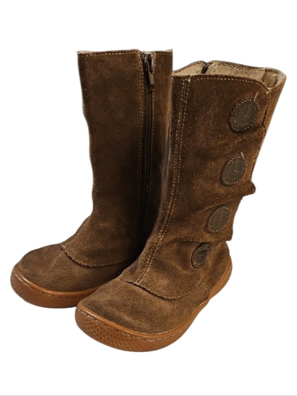 Livie & Luca Tiempo Brown Suede Button-Accent Mid-Calf Boots, Kids Size 9M